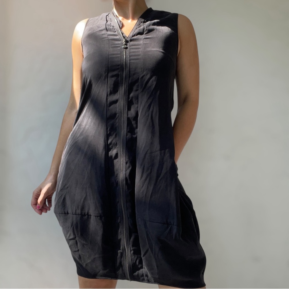 Saint Gil Grunge Athleisure Black Sleeveless Dress with Exposed Zipper - Size M